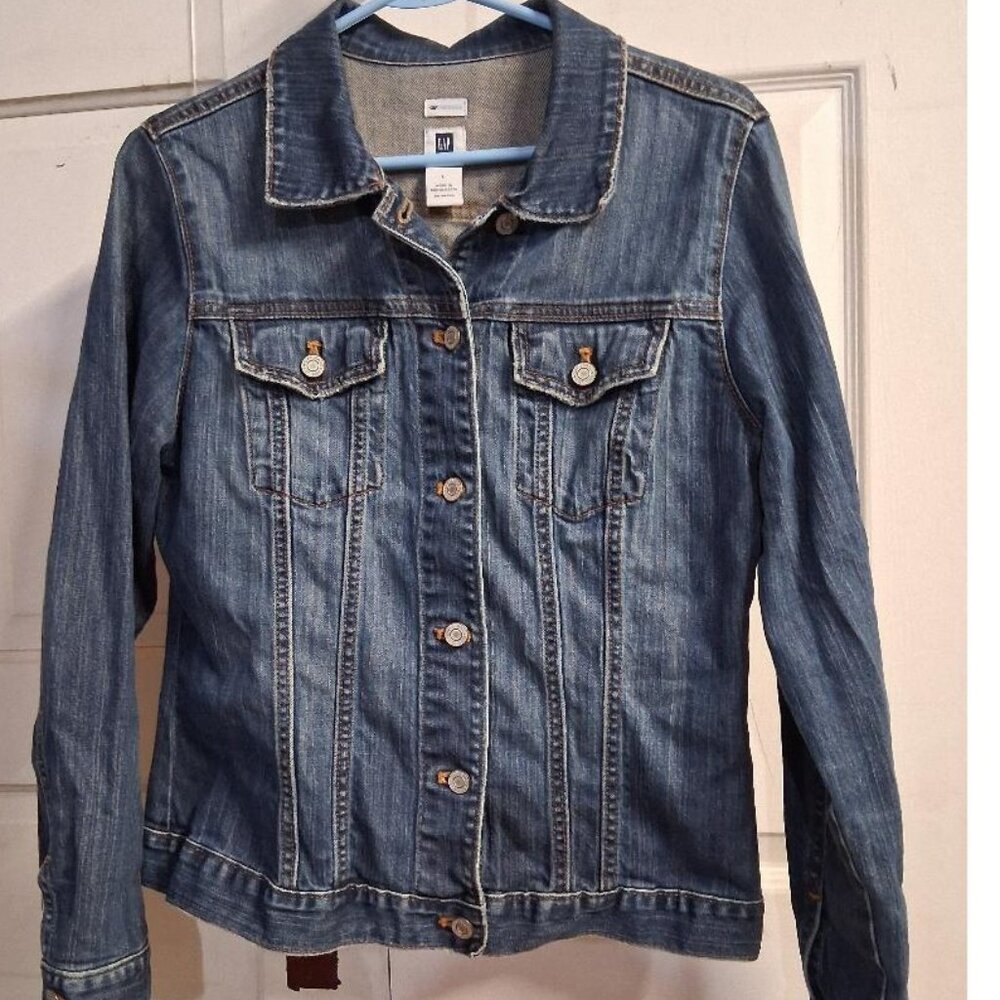 Gap Stretch Womens Denim Jacket Size L Blue Cotton Blend Casual Classic Style